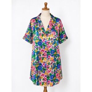 Adolfo Classics Nightgown Women Medium Multicolor Floral Vintage Satin Sleepwear
